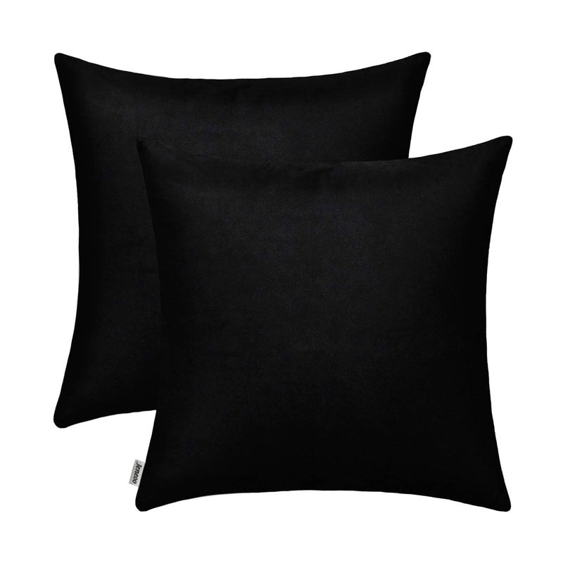 Jeneoo Comfy Soft Thick Velvet Throw Pillow Covers Decorative Solid Square Couch Cushion Cases for Bedroom Sofa Car Decor (Black, 16 x 16 Inches, 2 Pieces) - Image 1